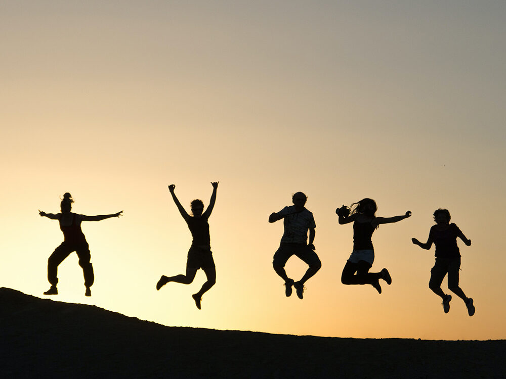 happy people jumping up, client reviews