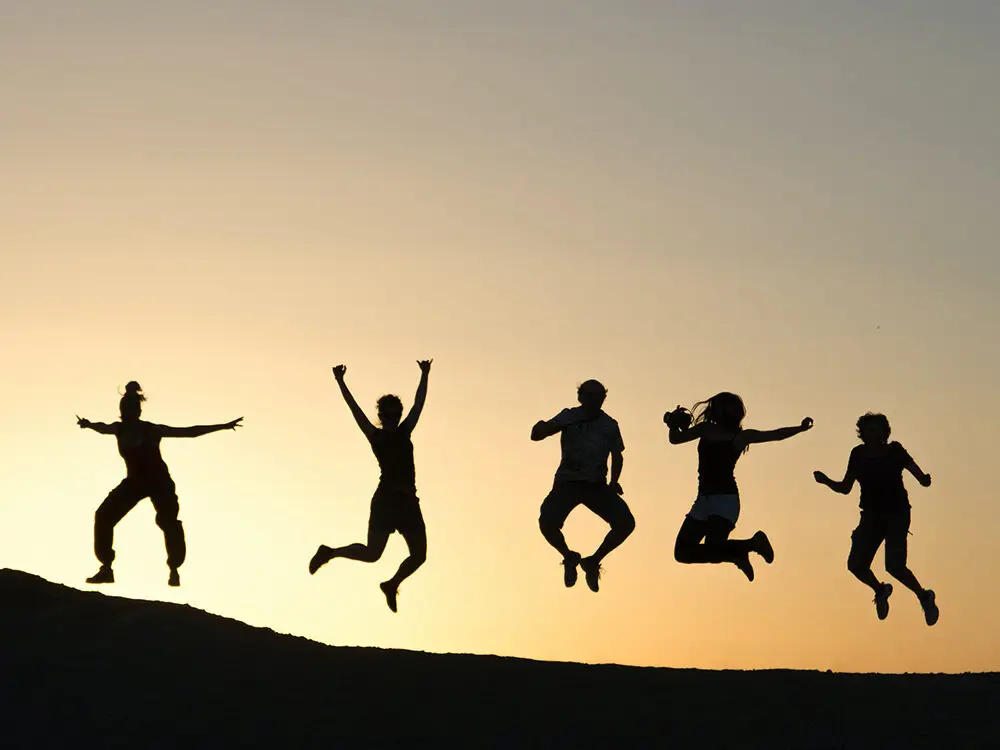 happy people jumping up, client reviews